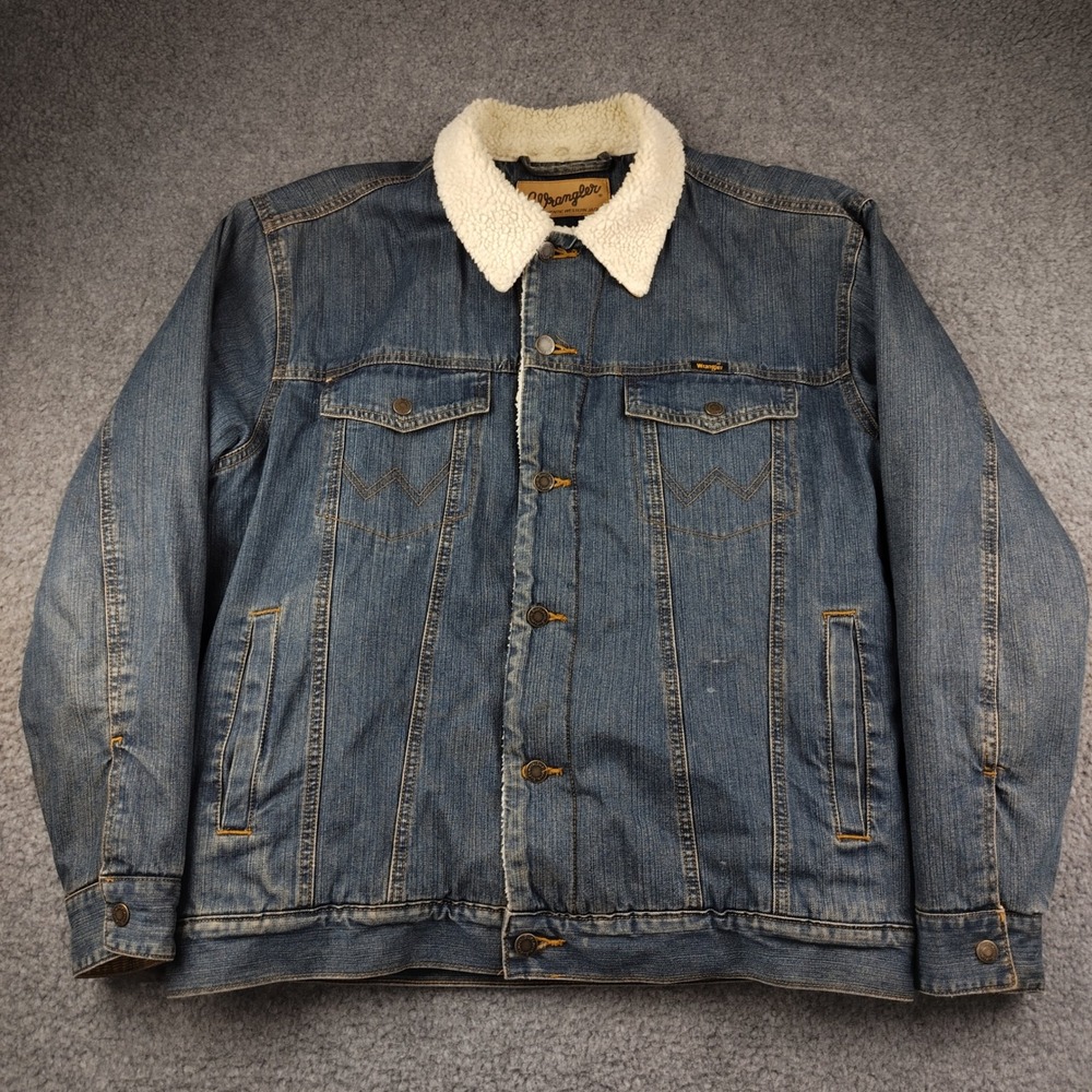 Wrangler Denim Trucker Jacket Sherpa Lined Collar Mens Medium Relaxed Western‎